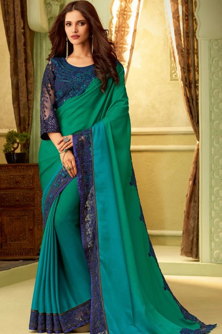Impressive Green Embroidered Silk Saree