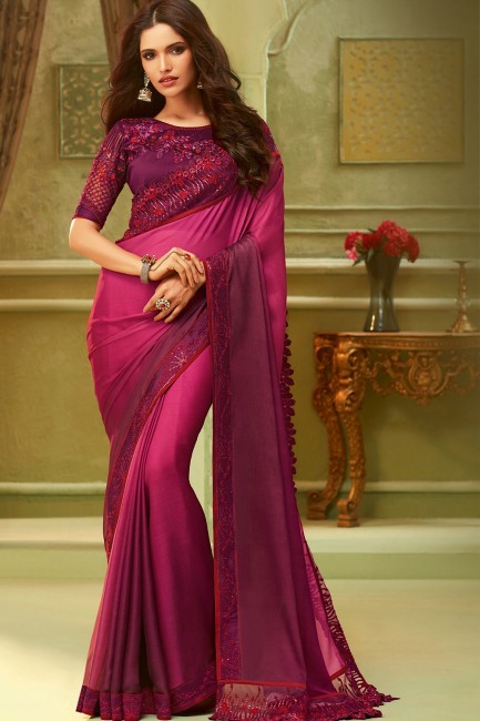 Rose Pink Silk Embroidered Saree with Blouse