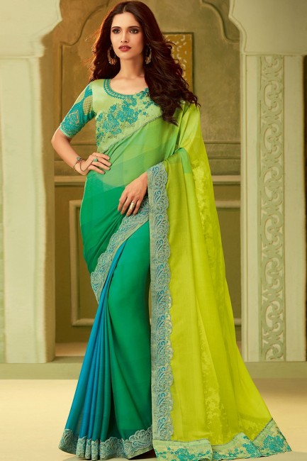 Dazzling Multicolor Saree in Silk with Embroidered