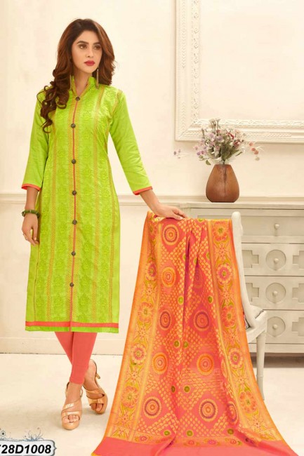 Ravishing Green color Cotton Satin Churidar Suit