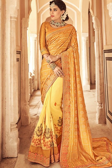 Luring Yellow Saree in Georgette with Embroidered