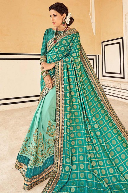 Green Georgette Embroidered Saree with Blouse