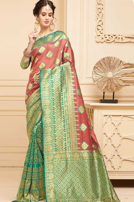 Green & Maroon Weaving Art Silk Saree