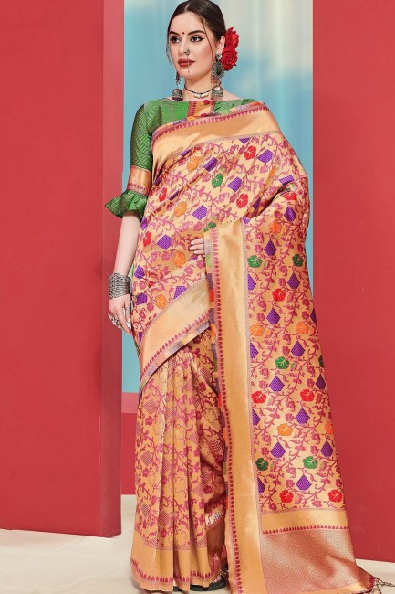 Weaving Art Silk Saree in Pink