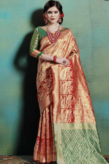 Fashionable Red Weaving Saree in Art Silk