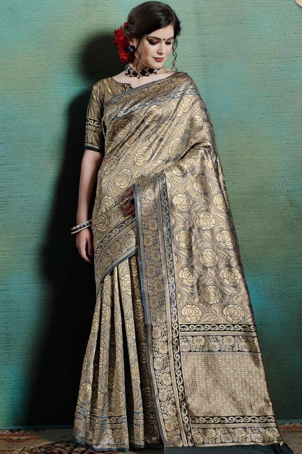Grey Weaving Art Silk Saree
