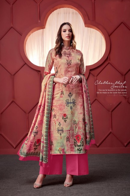 Cotton Silk Palazzo Suits in Multicolor