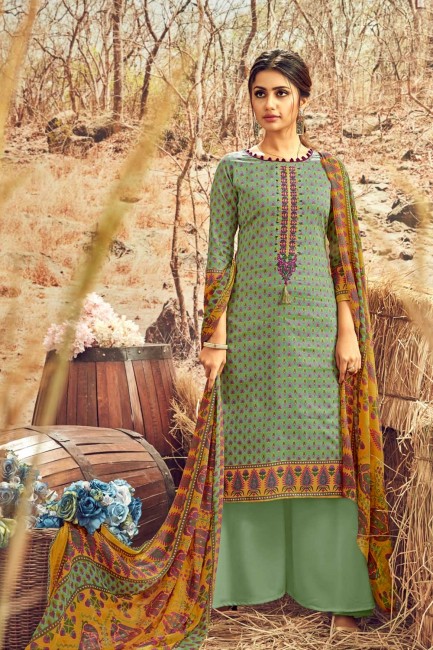 Green Palazzo Suits in Cotton with Cotton