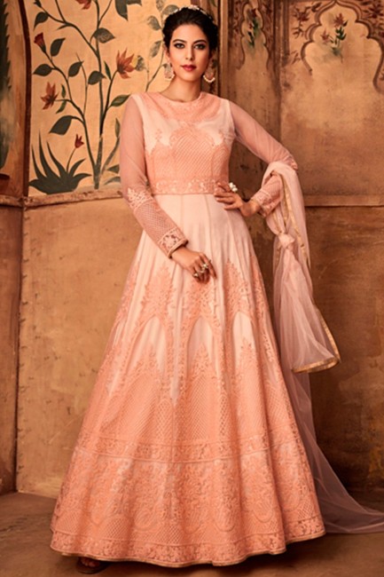 Net Anarkali Suits in Peach with dupatta