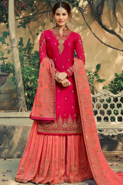Rose Pink Satin Georgette Satin Georgette Sharara Suits with dupatta