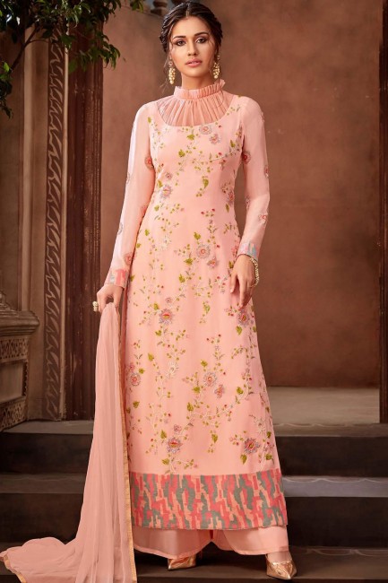 Baby Pink Palazzo Suits in Georgette Viscose