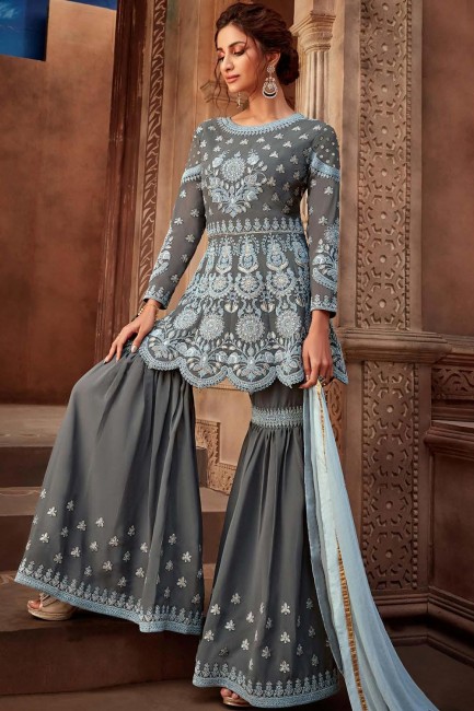 Grey Viscose Sharara Palazzo Suits with Georgette