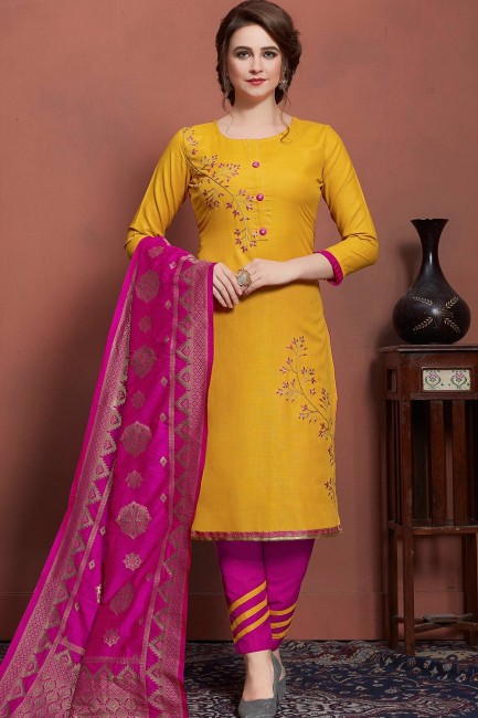 Luring Yellow Straight Pant Straight Pant Suit in Cotton