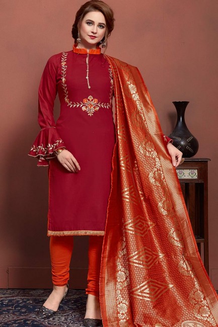 Maroon Churidar Suits with Cotton