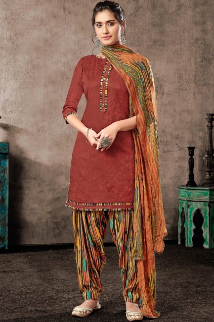 Light Maroon Patiala Salwar Patiala Suits in Jacquard with Cotton