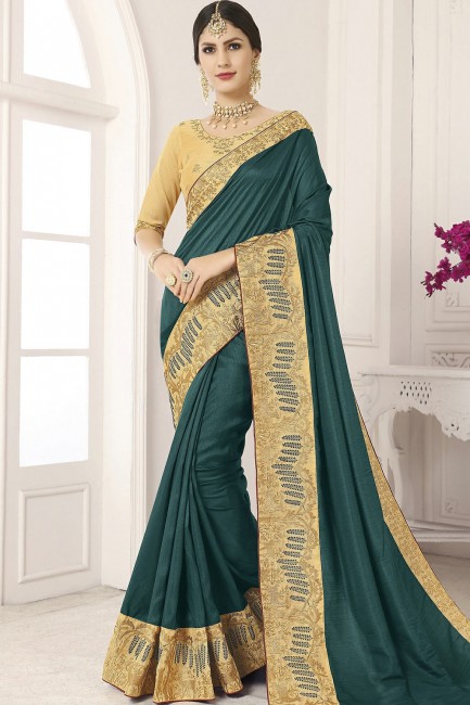 Classy Green Embroidered Silk Saree