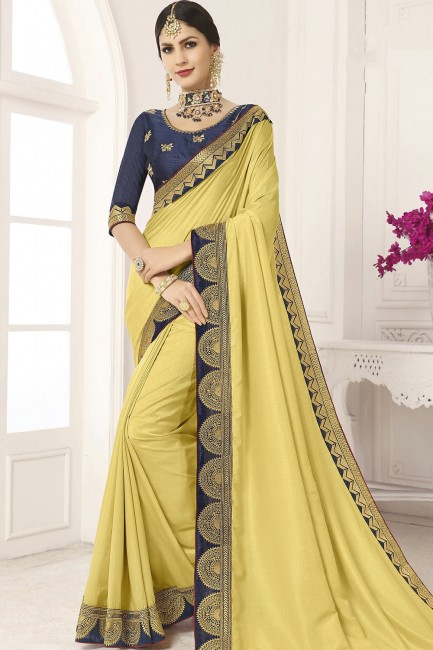 Yellow Silk Embroidered Saree with Blouse