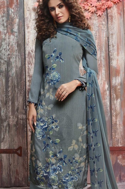 Grey Crepe Palazzo Suits with dupatta