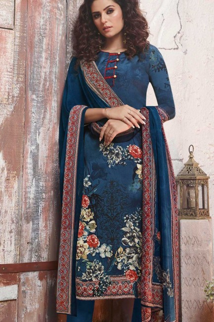 Blue Palazzo Suits in Crepe with Crepe