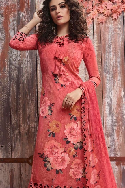 coral Crepe Palazzo Suits in Crepe