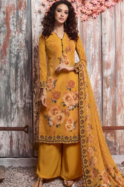 Yellow Palazzo Suits with Crepe
