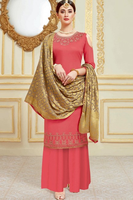coral  Pallazzo Pant Palazzo Suits in Satin with Satin
