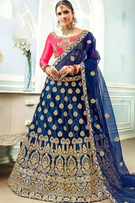 Appealing Blue Satin and silk Lehenga Choli