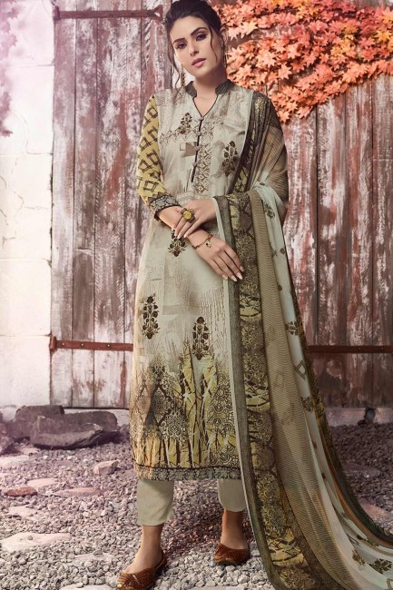 Traditional Grey Crepe Pallazzo Pant Palazzo Suits in Crepe