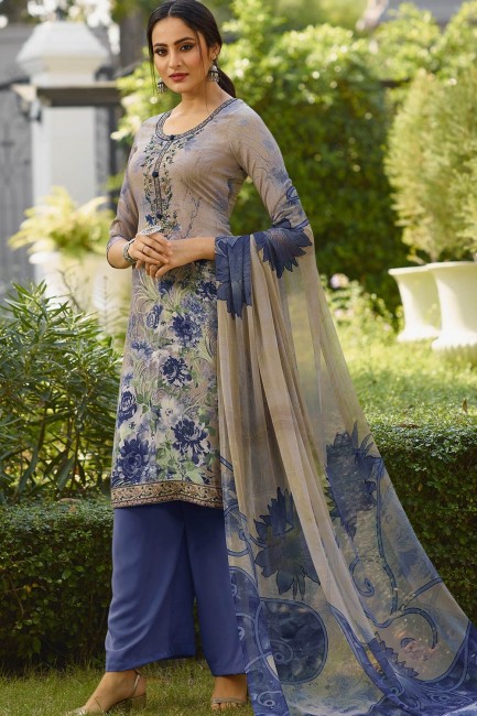 Crepe Grey Palazzo Suits with dupatta