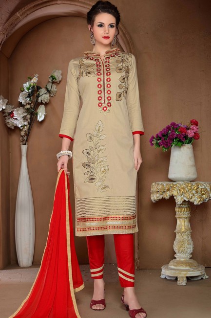 Gorgeous Cotton Straight Pant Suit with Cotton in Beige