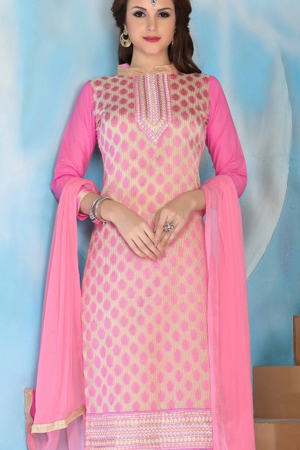 Light Pink Cotton Churidar Suits in Cotton