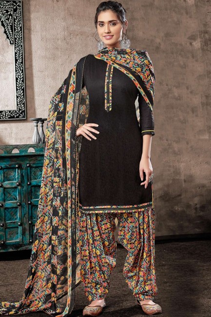 Black Patiala Salwar Patiala Suits in Jacquard with Cotton