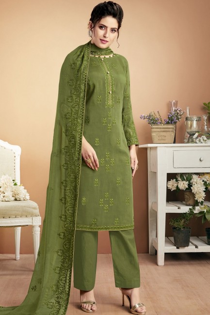 Mehendi Green Pallazzo Pant Palazzo Suits in Cotton with Cotton