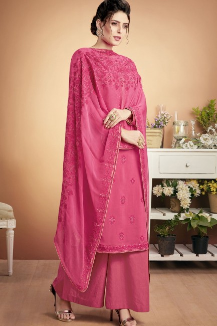 Cotton Rose Pink Palazzo Suits in Cotton