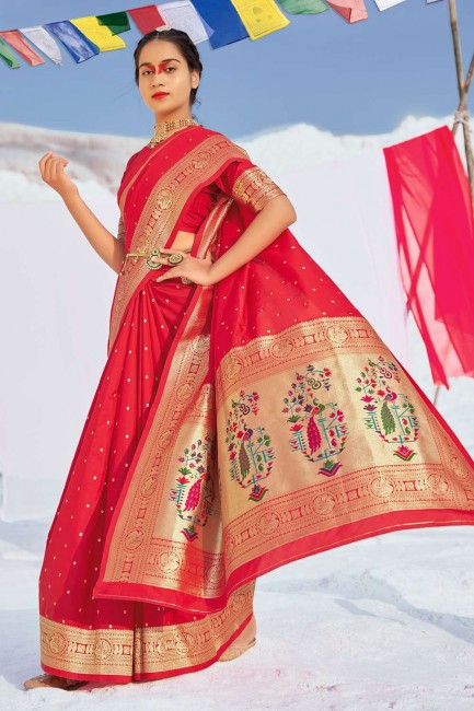 Weaving Banarasi silk Banarasi Saree in Red