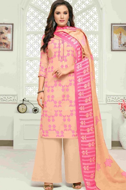 Cream Palazzo Suits in Cotton with Cotton