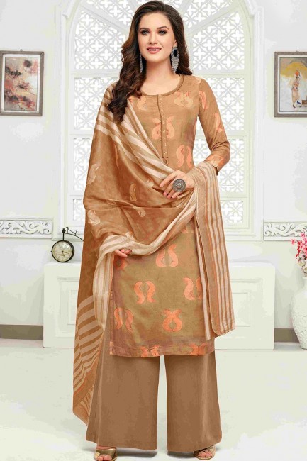 Beige Cotton Palazzo Suits in Cotton