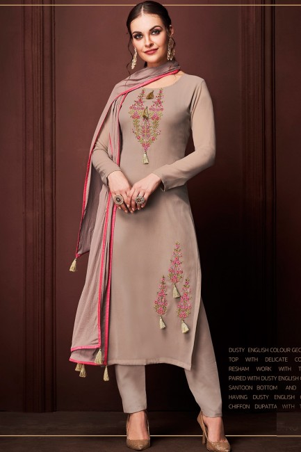 Dusty English  Straight Pant Straight Pant Suit in Georgette with Georgette