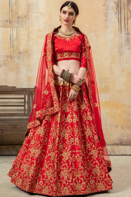 Elegant Red Satin Lehenga Choli