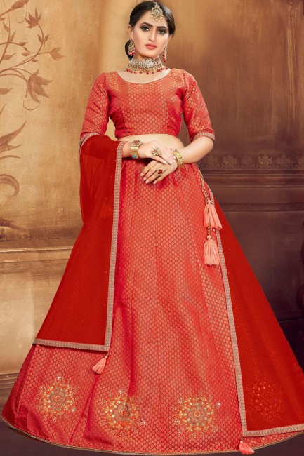 Fashionable Red Jacquard,satin and art silk Lehenga Choli