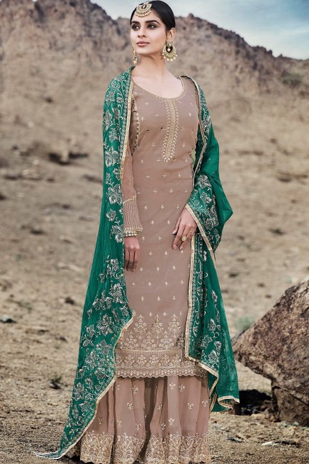 Beige Georgette Palazzo Suits