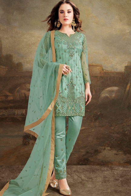 Green Net Straight Pant Palazzo Suits in Net