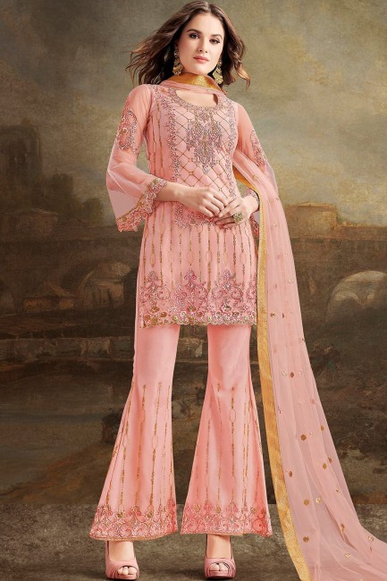 Peach Sharara Suits in Net with Net