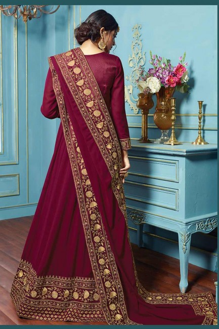 Wine color Georgette Anarkali Suit
