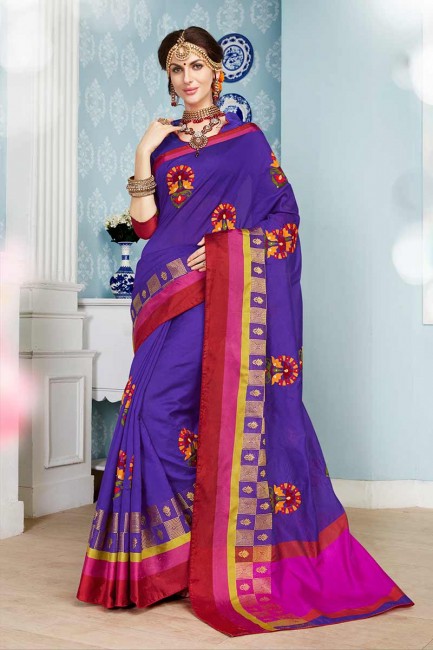 Violet color Cotton Art Silk saree