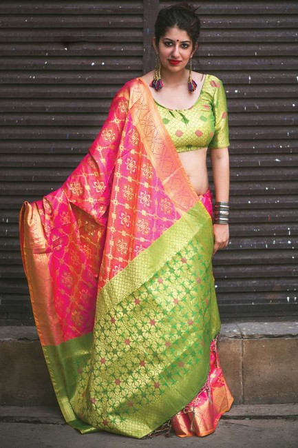 Enticing Fuschia Pink color Banarasi Art Silk saree