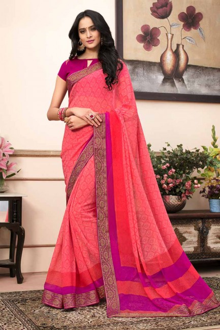 Glorious Pink color Georgette saree