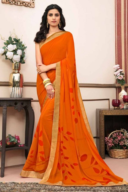 Fashionable Orange color Georgette saree