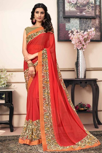 Enticing Red color Georgette saree