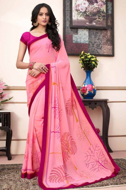 Beautiful Baby Pink color Georgette saree